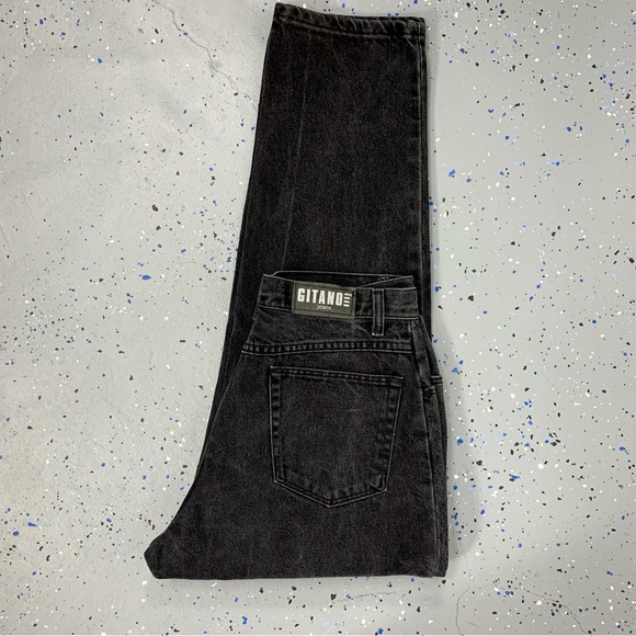 Vintage 80s Gitano Black Denim Jeans High Waist Tapered Leg 12 Petite 31"x29" - Picture 9 of 12